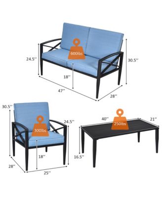 8PCS Patio Furniture Set Aluminum Frame Cushioned Sofa Chair Coffee Table