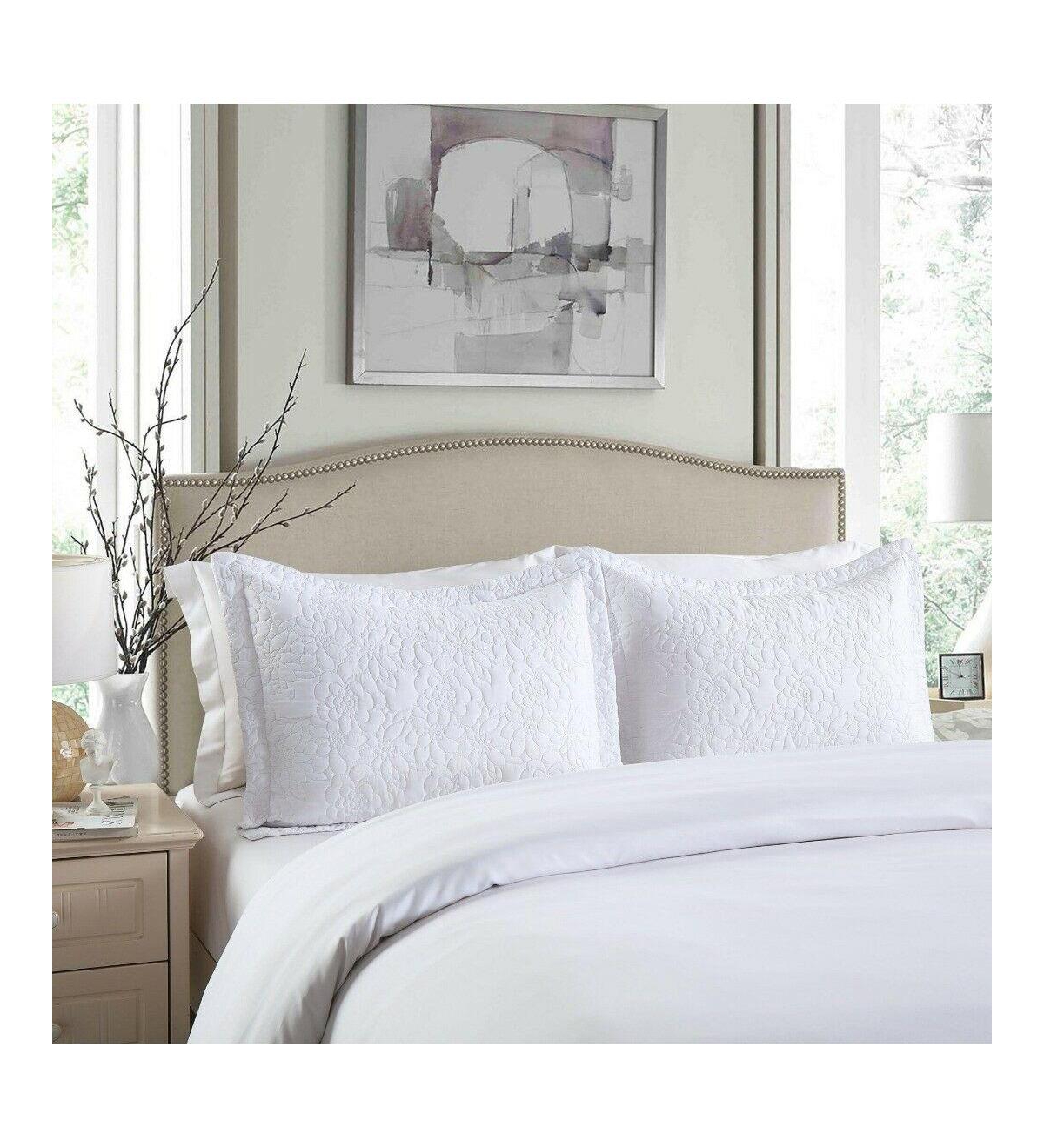 2 Pcs Embroidered Pillow Shams Decorative Microfiber Pillow Shams-Standard