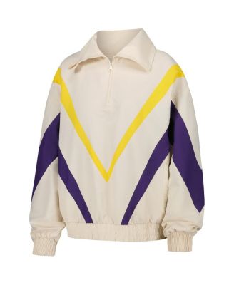 Women's White Los Angeles Lakers Retro Chevron Ripstop Quarter-Zip Windbreaker Jacket