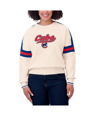 Women's Cream Chicago Cubs Stripe Pullover Sweater