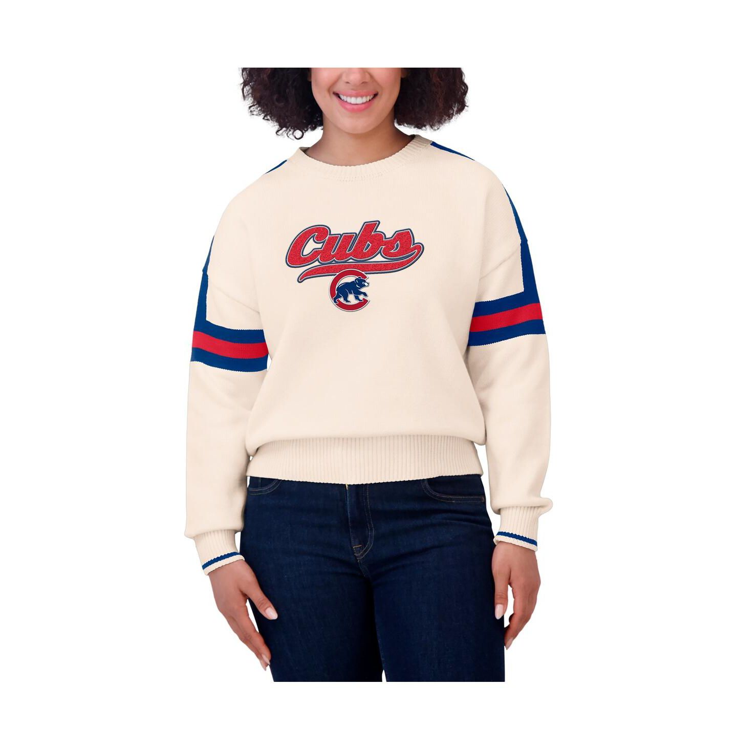 Женский свитер WEAR by Erin Andrews Cream Chicago Cubs Stripe Pullover — фото 2
