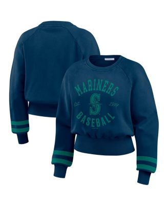 WEAR by Erin Andrews - Women's Navy Seattle Mariners Vintage Washed Cropped Pullover Sweatshirt