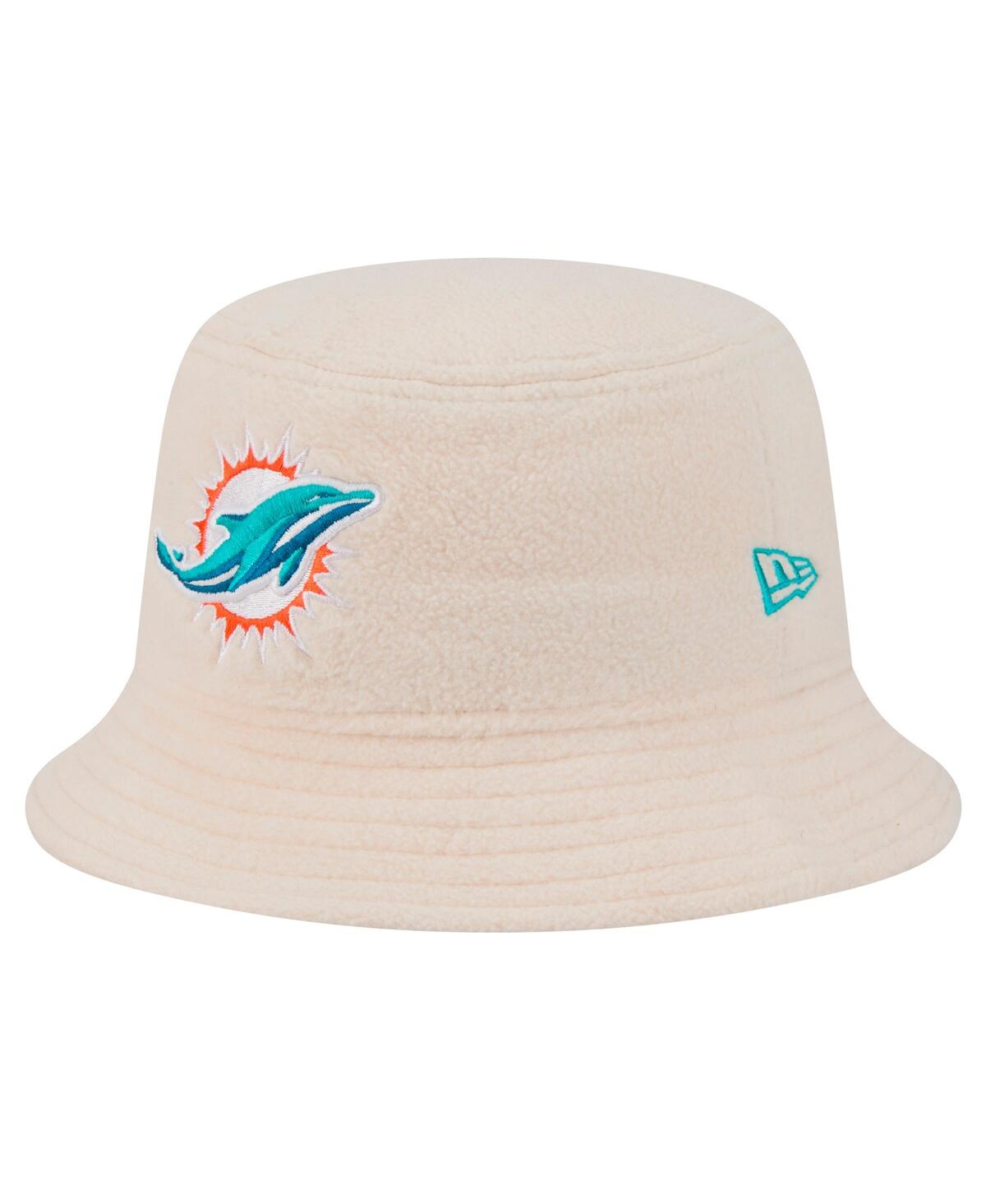 New Era Women's Cream Miami Dolphins Cozy Sherpa Bucket Hat In Cream
