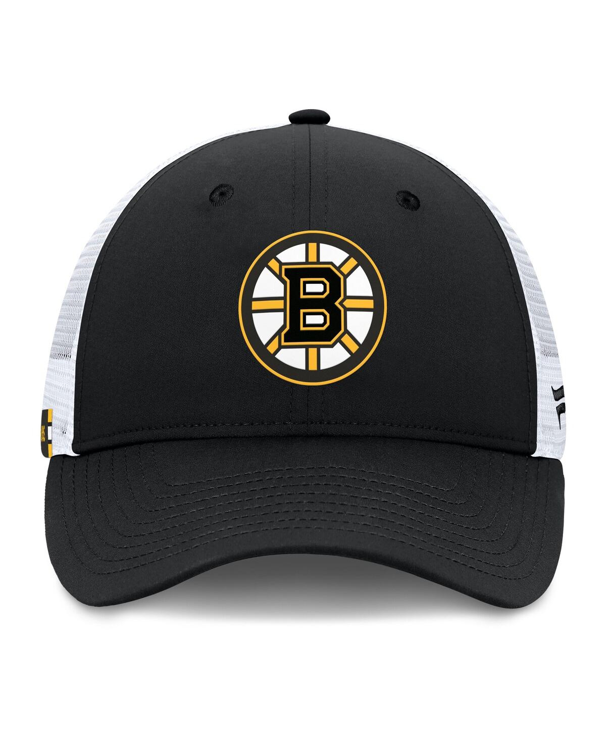 Fanatics Men's Black/white Boston Bruins Authentic Pro Simple Rink Trucker Adjustable Hat In Black,white
