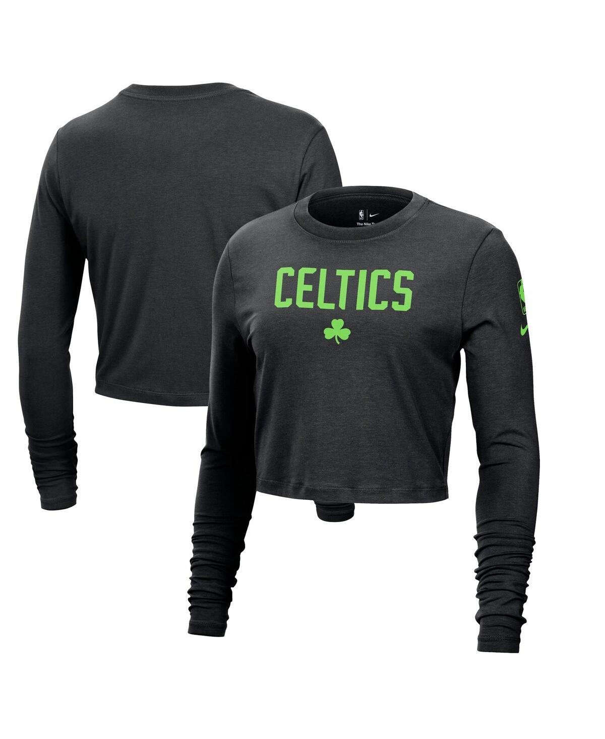 Nike Women's Black Boston Celtics 2024/25 City Edition Essential Logo Slim Fit Long Sleeve Cropped T-shir In Black