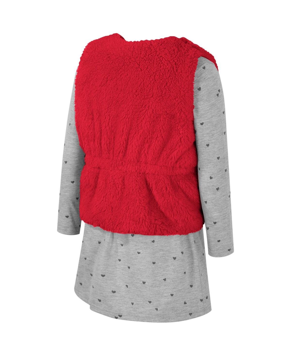 Colosseum Girls Toddler Scarlet Ohio State Buckeyes Meowing Vest Dress Set In Scarlet