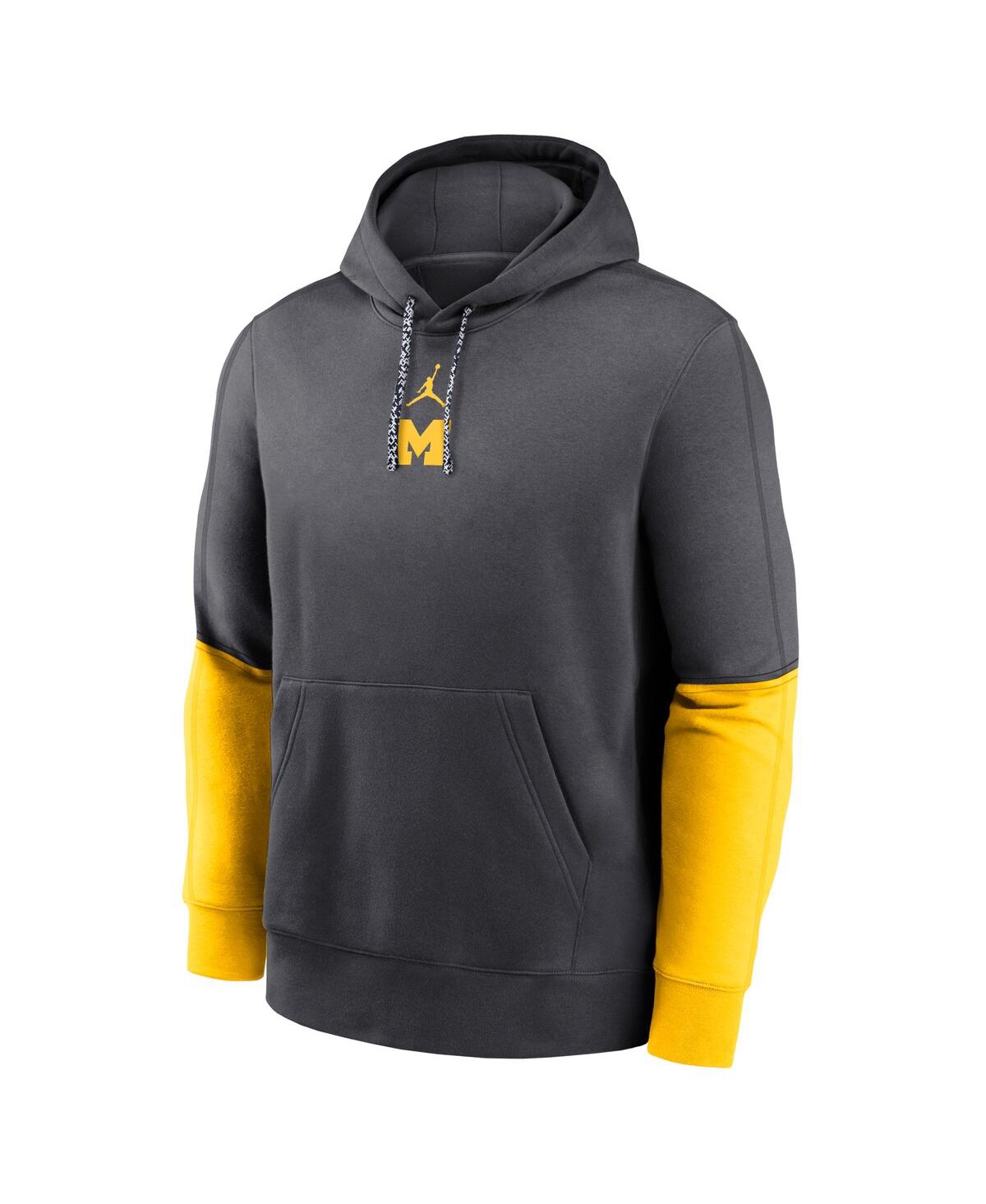 Shop Jordan Men's Anthracite/maize Michigan Wolverines 2024 Sideline Club Pullover Hoodie In Anthracite,maize