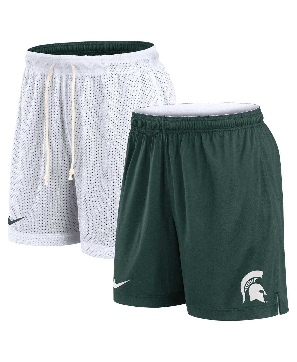 Nike Men's White/green Michigan State Spartans Primetime Reversible Performance Shorts In Green