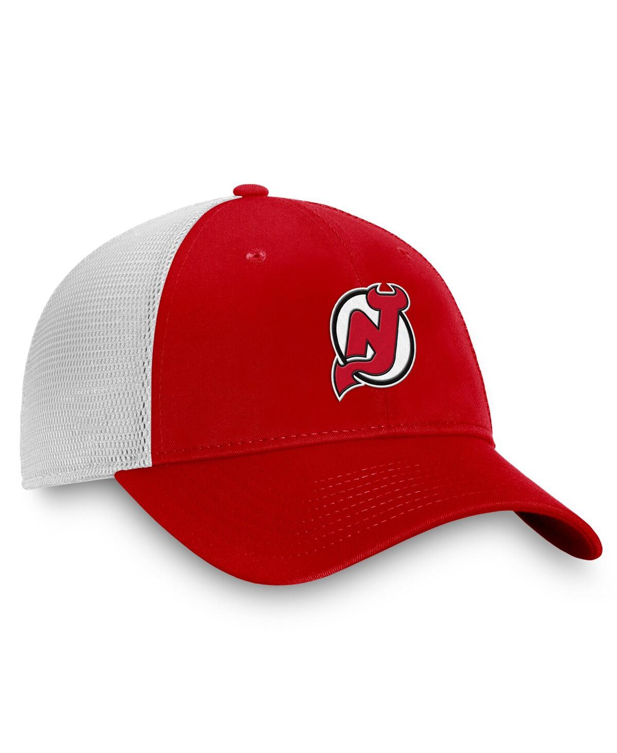 Fanatics Men's Red/white New Jersey Devils Slouch Core Primary Logo Trucker Adjustable Hat In Red,white