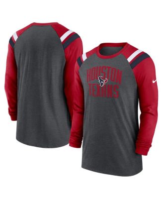 Nike - Men's Heathered Charcoal Houston Texans Tri-Blend Raglan Athletic Long Sleeve Fashion T-shirt