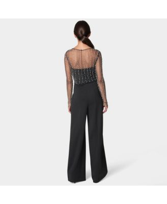Women's Palazzo Leg Jumpsuit With Studded Pearl Top