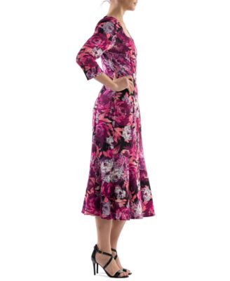 Women's Floral-Print Flounce-Hem Midi Dress