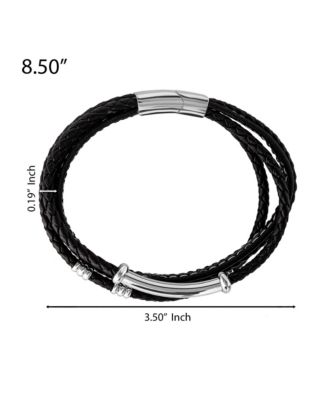 Stainless Steel Triple Row Black Cord Bracelet - 8.25"