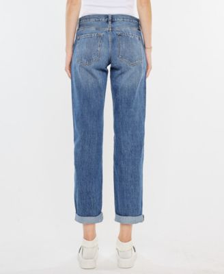 Women's Paint Effect Mid Rise Boyfriend Jeans