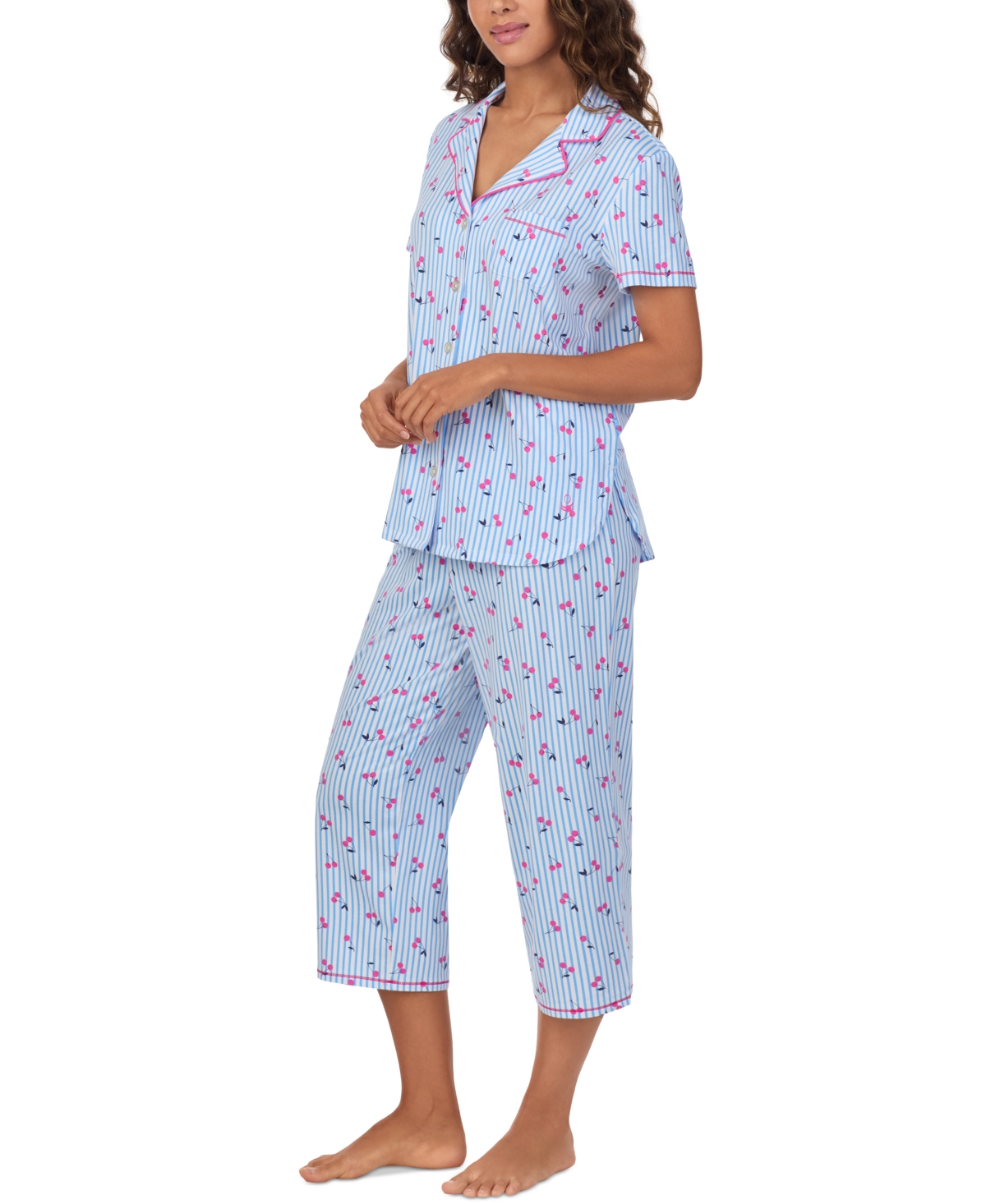 Cuddl Duds Women's Printed Collared Cropped Pajama Set