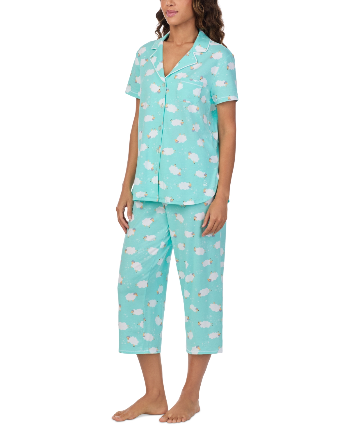 CUDDL DUDS WOMEN'S PRINTED COLLARED CROPPED PAJAMA SET 