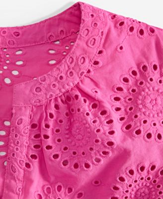 Women's Solid Eyelet Puff-Sleeve Blouse, Created for Macy's