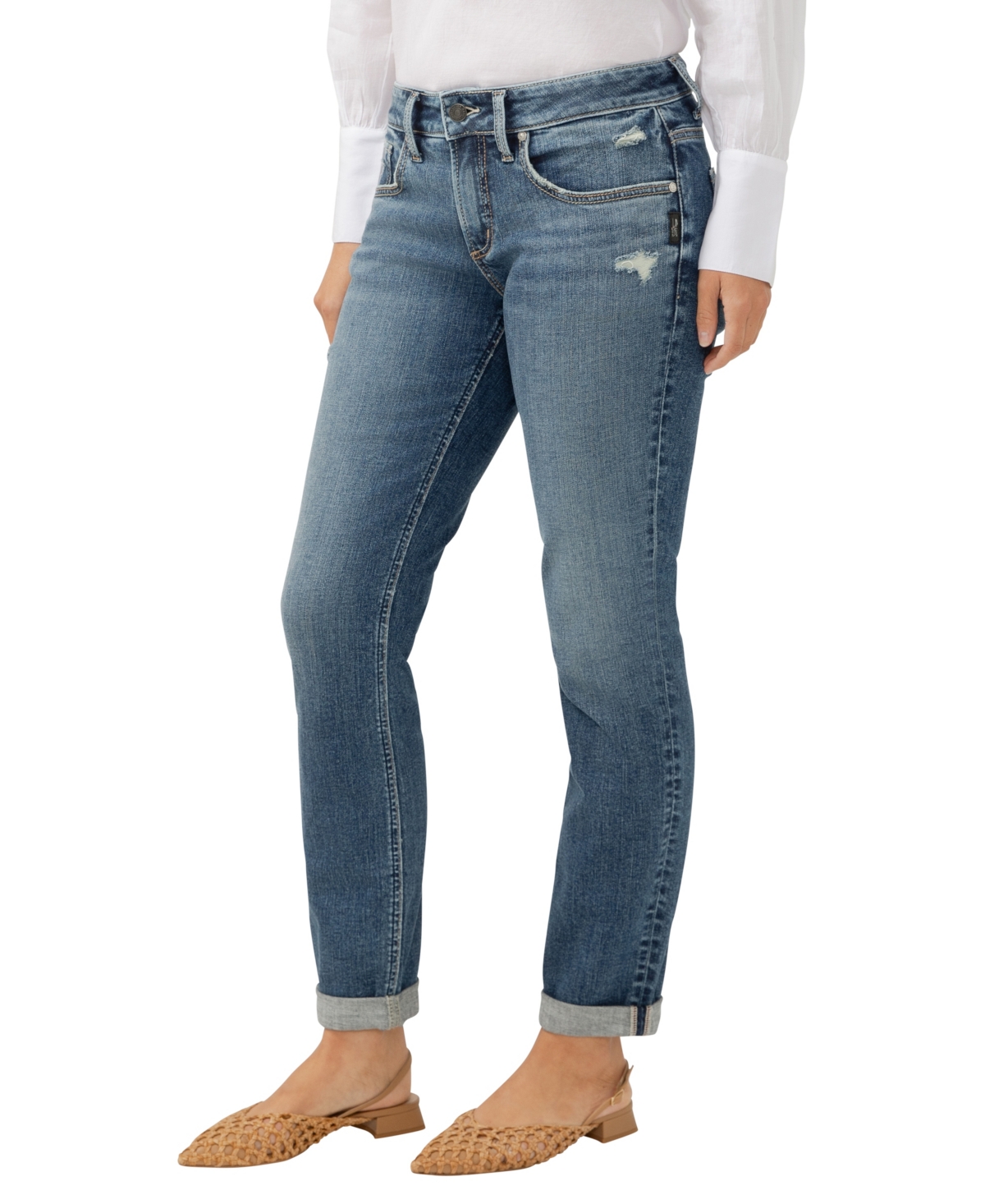SILVER JEANS CO. WOMEN'S BOYFRIEND MID RISE SLIM LEG JEANS 