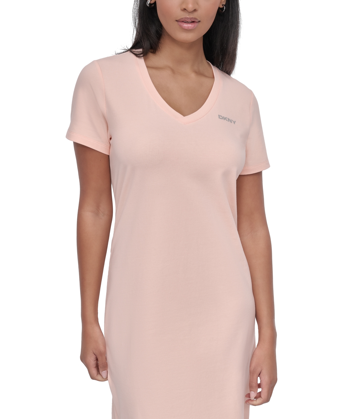 DKNY SPORT WOMEN'S STUDDED-LOGO V-NECK T-SHIRT DRESS 