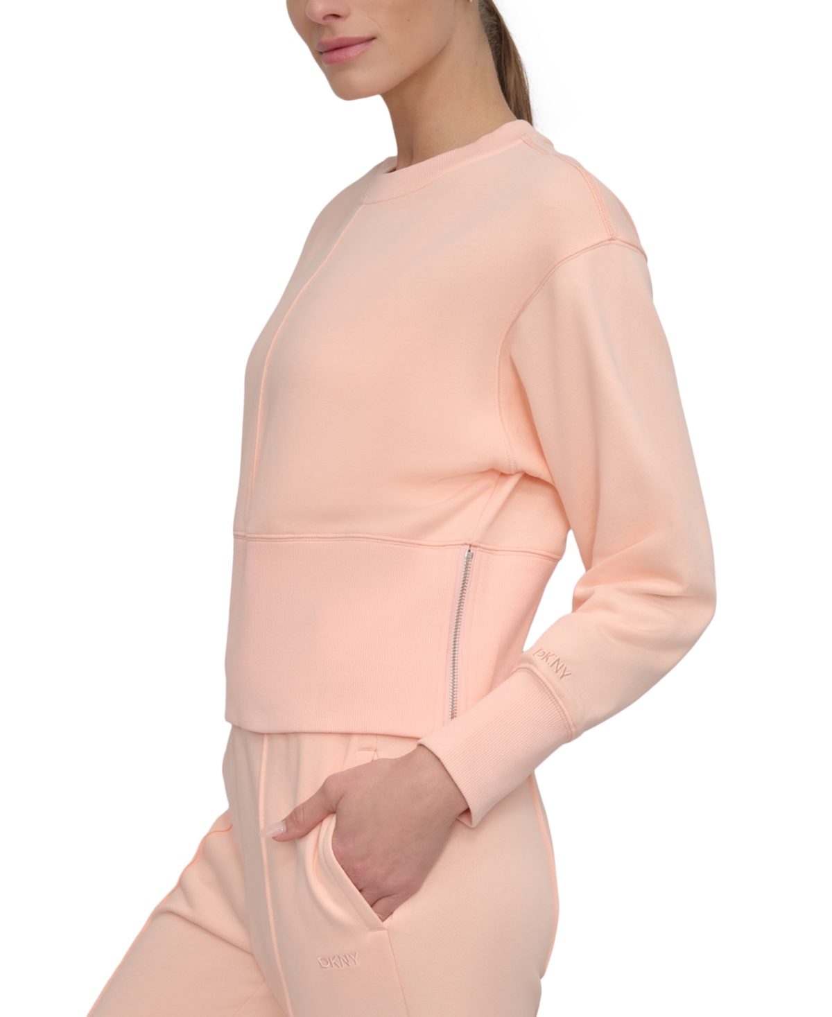 Dkny Sport Women's Cropped Crewneck Side-zip Sweatshirt In Tropical Peach