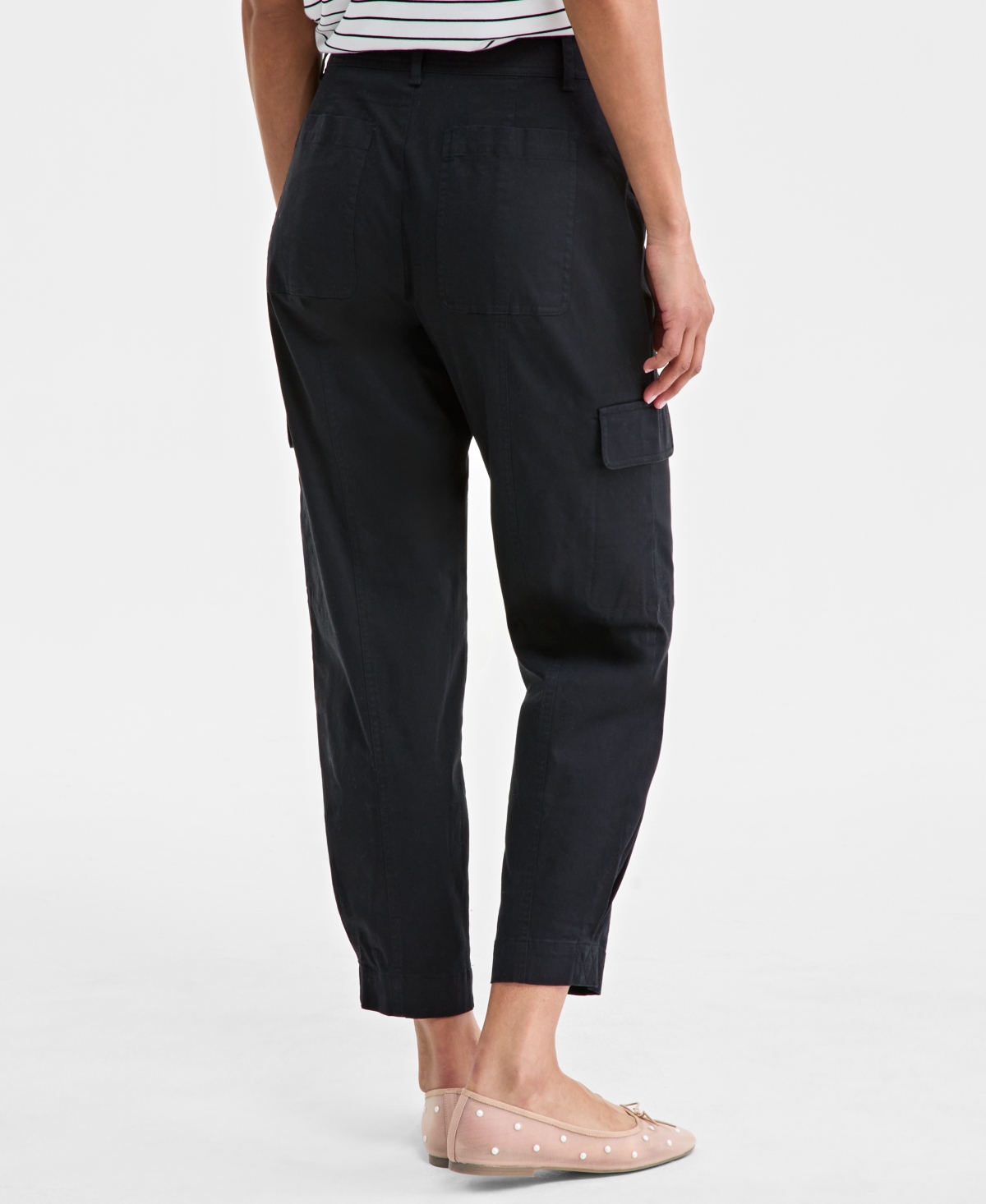 On 34th Women's Tapered Ankle-length Cargo Pants, Created For Macy's In Deep Black