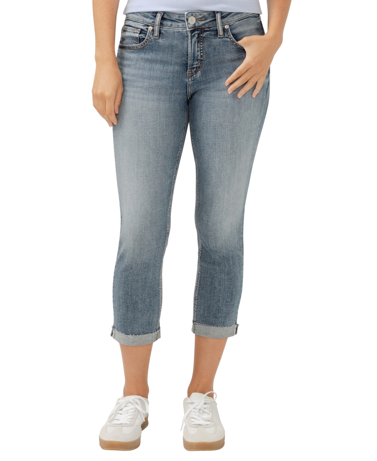 Shop Silver Jeans Co. Women's Elyse Mid Rise Comfort Fit Capri Jeans In Indigo