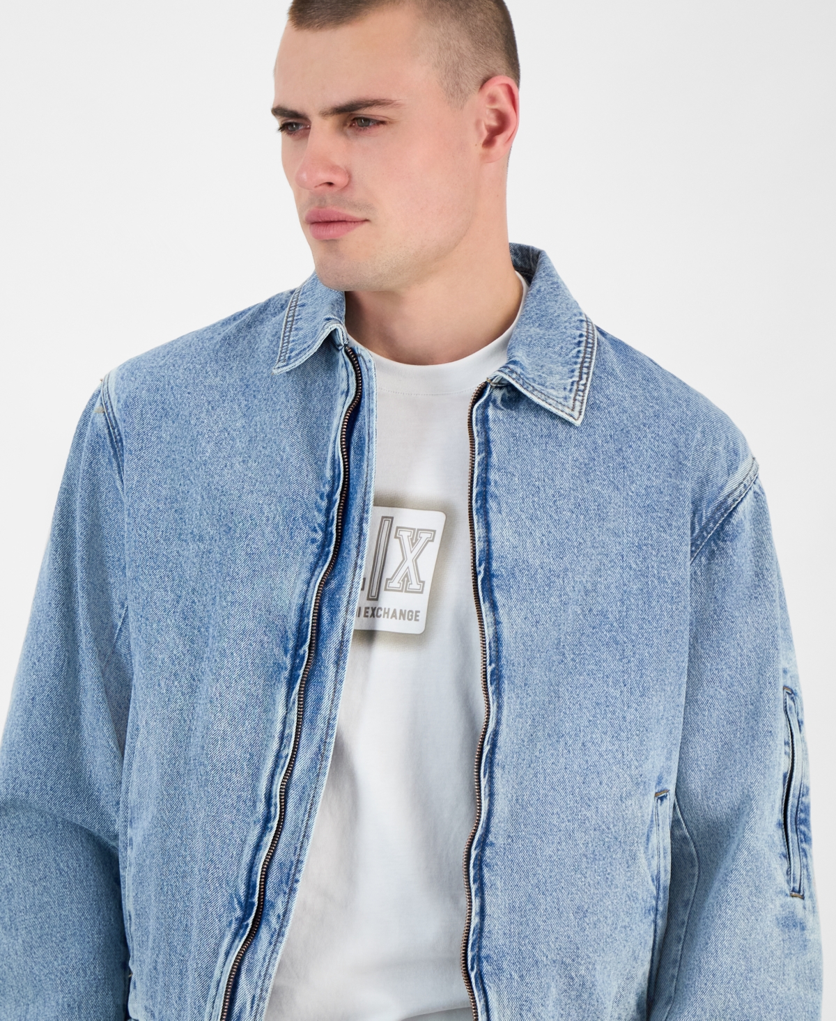 A|X Armani Exchange Men's Full-Zip Denim Bomber Jacket