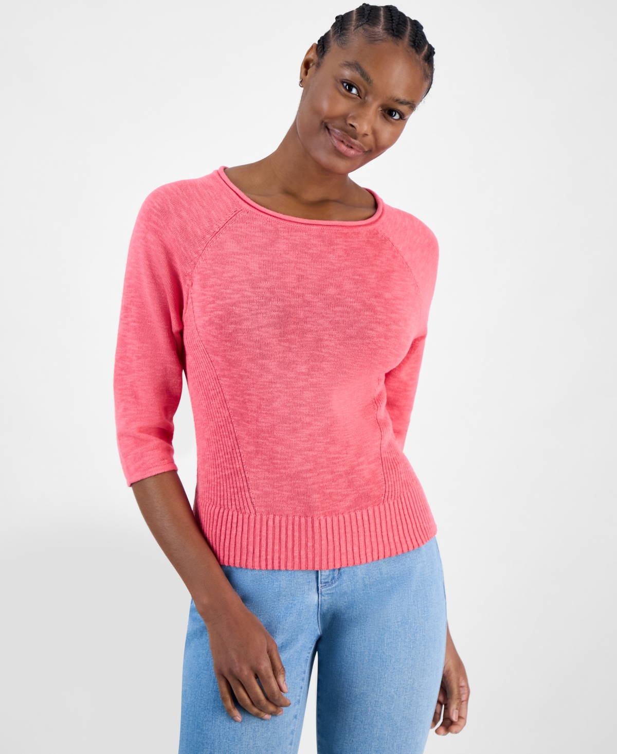 CHARTER CLUB WOMEN'S 3/4-SLEEVE LINEN-BLEND SWEATER, EXCLUSIVELY AT MACY'S 