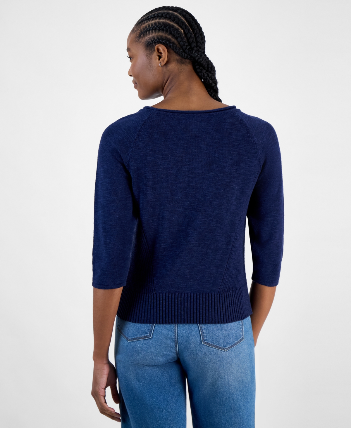 CHARTER CLUB WOMEN'S 3/4-SLEEVE LINEN-BLEND SWEATER, EXCLUSIVELY AT MACY'S 
