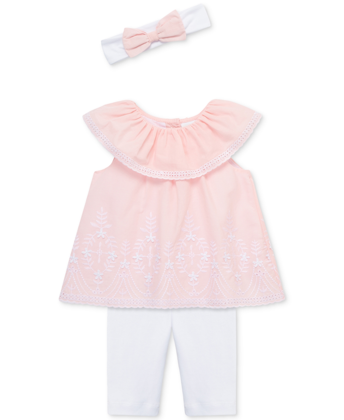 Shop Little Me Baby Girls 3-pc. Eyelet Top, Leggings & Headband Set In Light Pink