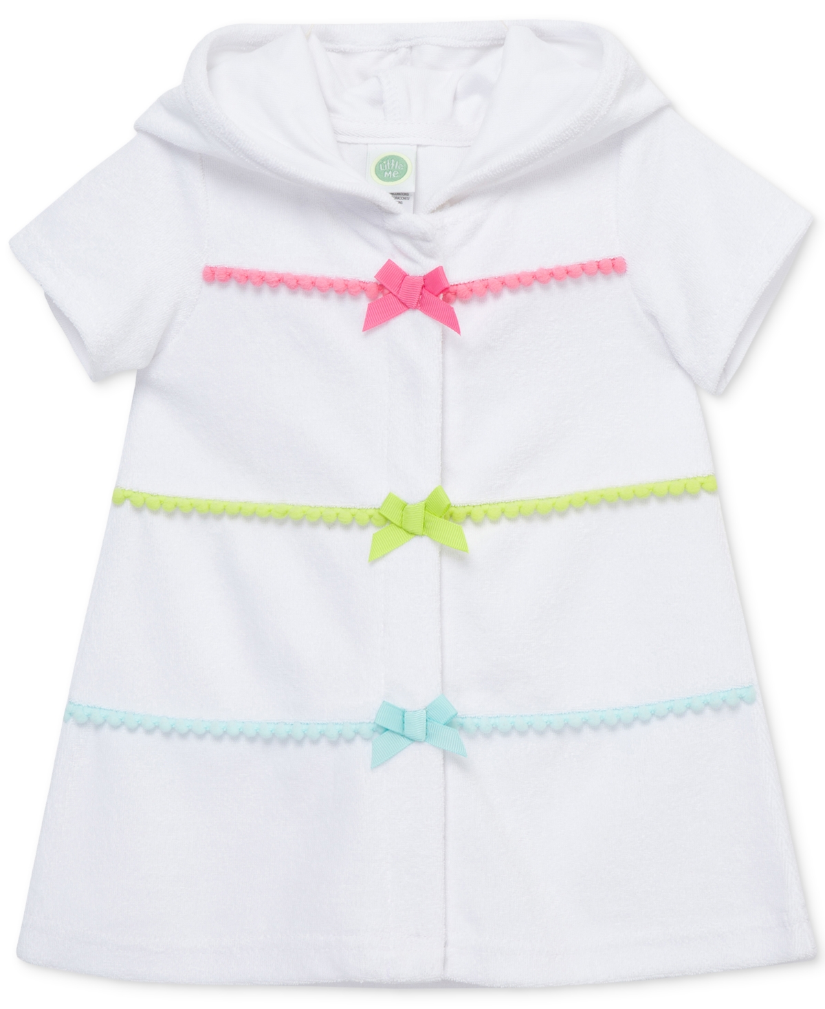 LITTLE ME BABY GIRLS POM POM HOODED SWIM COVER-UP 