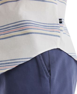 Men's Short Sleeve Button-Down Striped Oxford Shirt