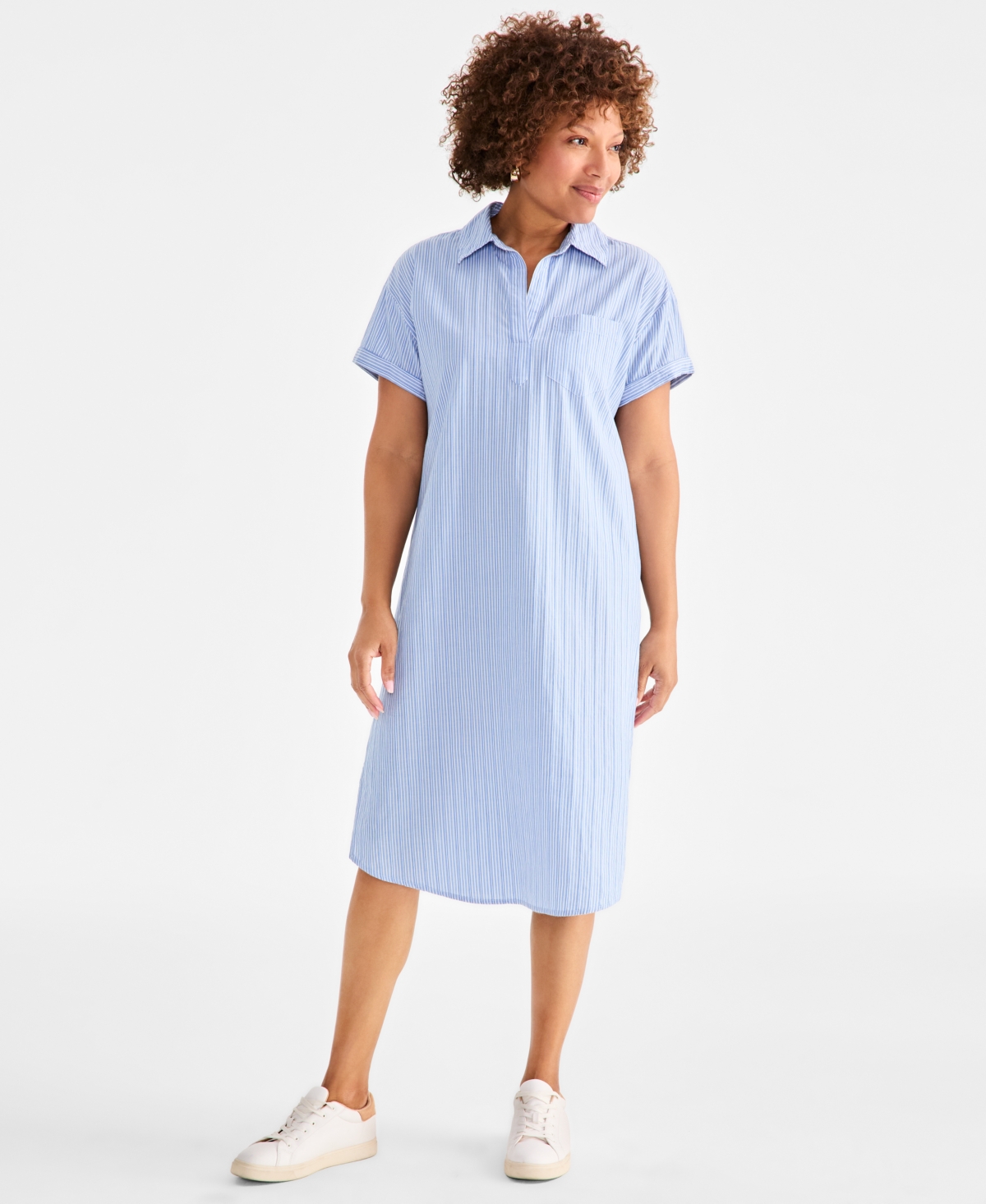 Style & Co Women's Cotton Printed Popover Shirtdress, Exclusively At Macy's In Blue