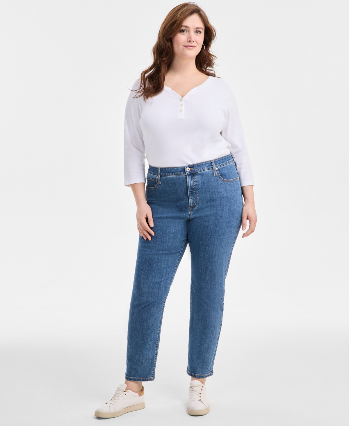 Plus Size High-Rise Straight-Leg Jeans, Exclusively at Macy's - Deep Black