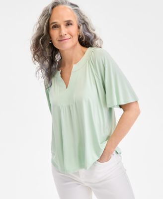 Style & Co - Women's Flutter-Sleeve Split-Neck Top