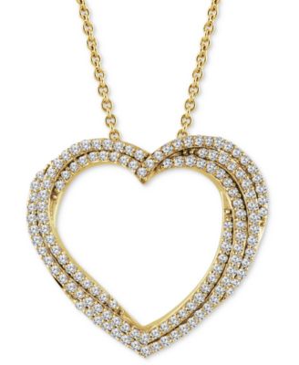 Diamond Multiple Heart Pendant Necklace (1/2 ct. t.w.) in Sterling Silver or 14k Gold-Plated Sterling Silver, 16" + 2" extender