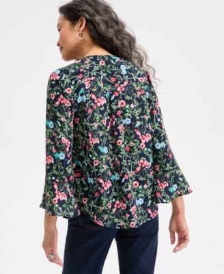 売れ筋商品|||スタイルアンドコー カットソー トップス レディース Women's Printed Pintuck Ruffle Sleeve Top, Exclusively at Macy's Glories Indigo Blue Style & Co Women's Printed Pintuck Ruffle Sleeve Top