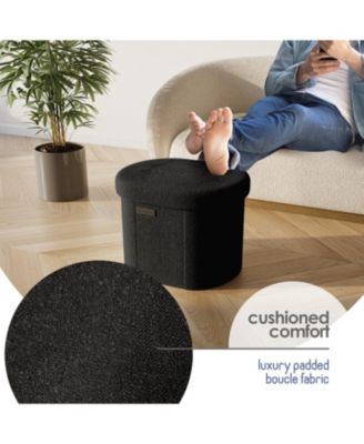 Ovel Boucle Ottoman Storage Bench-Modern Foot Stool, Makeup Vanity Stool, Perfect for Living Room & Bedroom Decor