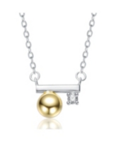 Sterling Silver Two-Tone with 14K Gold Plated Sphere & White Gold Plated Minimalist Bar Necklace - Gold
