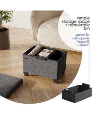 Rectangular Boucle Ottoman Storage Bench – Modern Foot Stool, Makeup Vanity Stool, Perfect for Living Room & Bedroom Decor