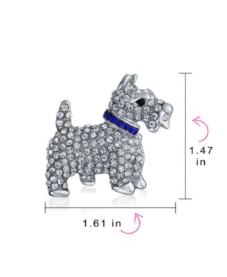 Large Statement Blue Crystal Westie Dog Brooch Pin Silver Tone 1.3 Inch