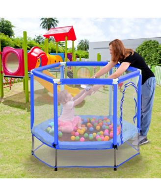 55'' Toddlers Trampoline with Safety Enclosure Net and Balls, Indoor Outdoor Mini Trampoline for Kids