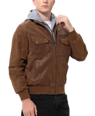 Men Civic Distressed Leather Bomber Jacket - Tall