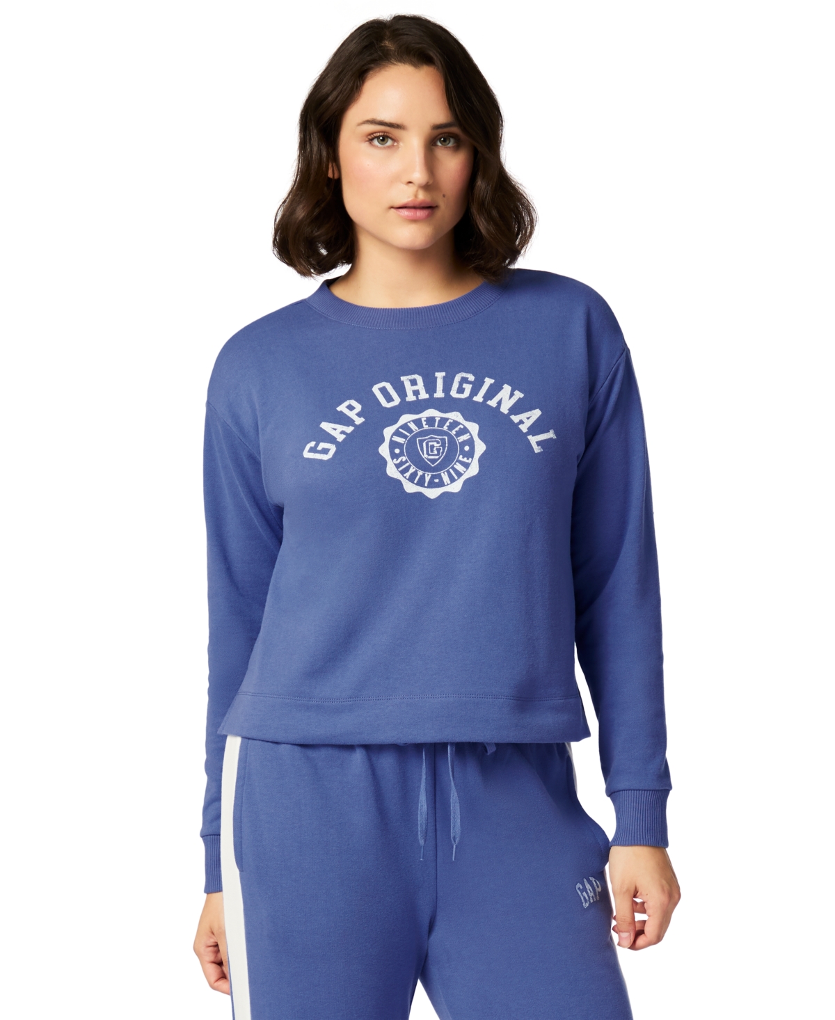 Women's French Terry Crewneck Logo Pajama Top - Exclusively at Macy's - Blue Colorblock
