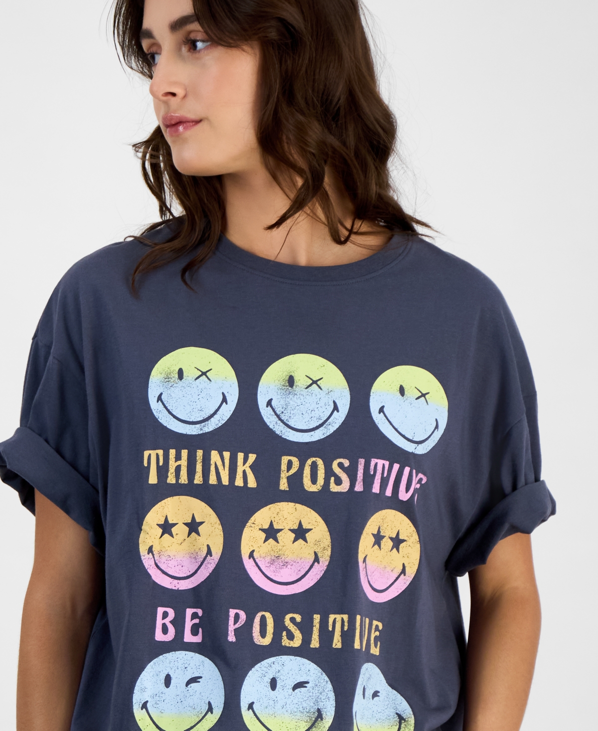Grayson Threads, The Label Juniors' Smiley World Grid T-shirt In Turbulence