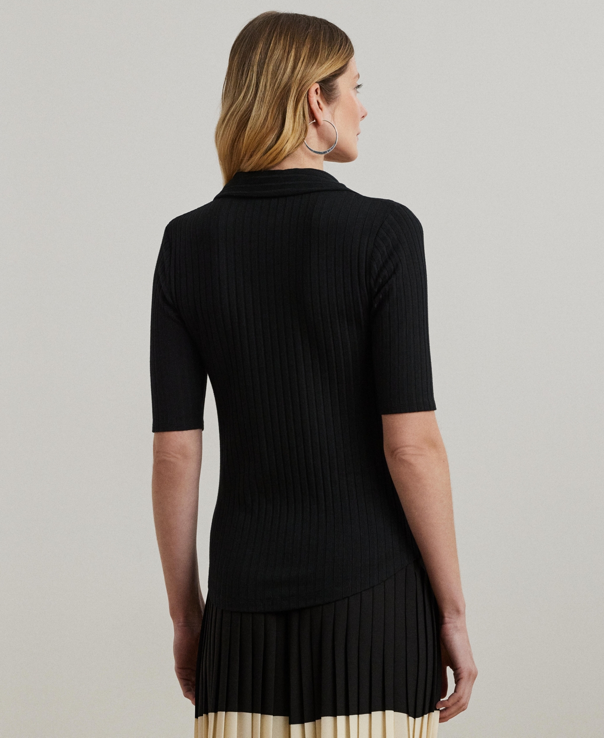 RALPH LAUREN WOMEN'S RIB-KNIT ELBOW-SLEEVE POLO TEE 