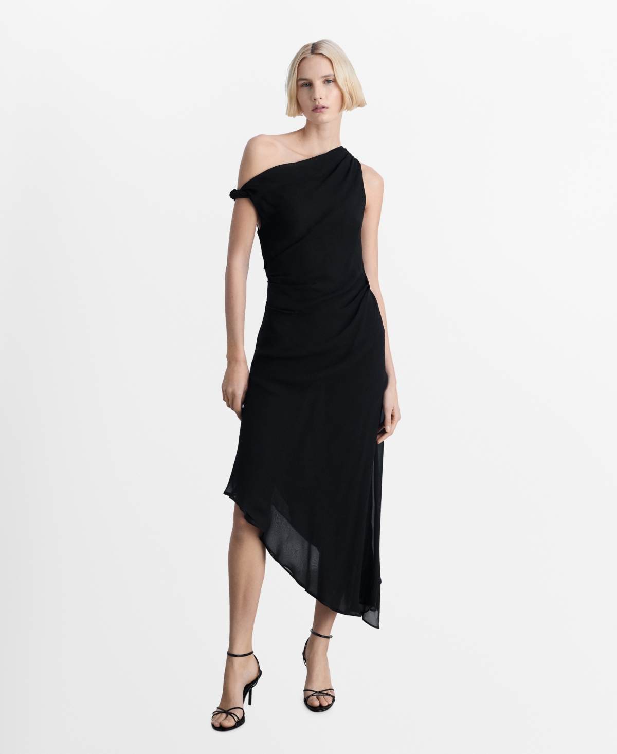 Mango Asymmetric Draped Gown Black In Black