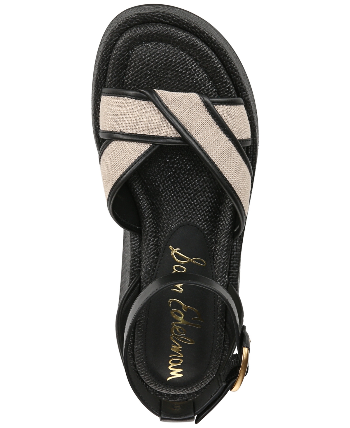 Shop Sam Edelman Women's Nylie Strappy Flat Sandals In Natural Black Linen