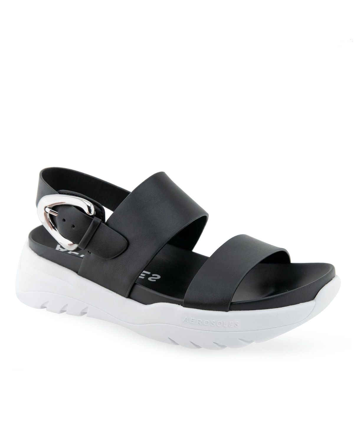 Shop Aerosoles Women's Hari Slip-on Flatform Sandals In Black Faux Leather-polyurethane