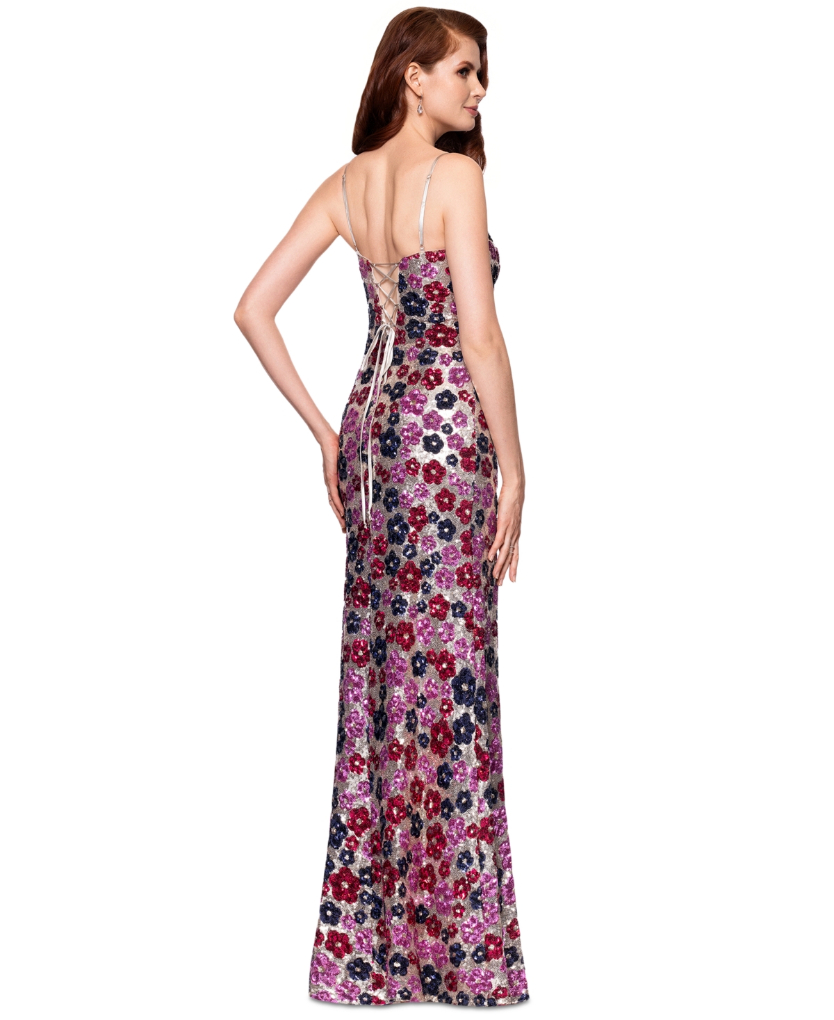 BETSY & ADAM WOMEN'S SEQUINED FLORAL GOWN 